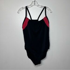 Lands’ End One Piece Swimsuit Women’s 14 Black Athletic Scoop Back